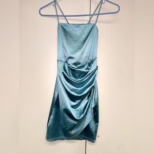 Windor Runched Teal Satin Dress Homecoming